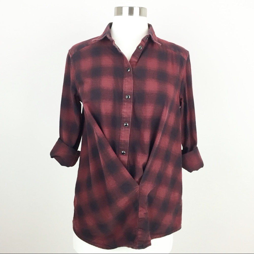 Allsaints Kayla Shirt Crossover Plaid Flannel 4 - Picture 1 of 9